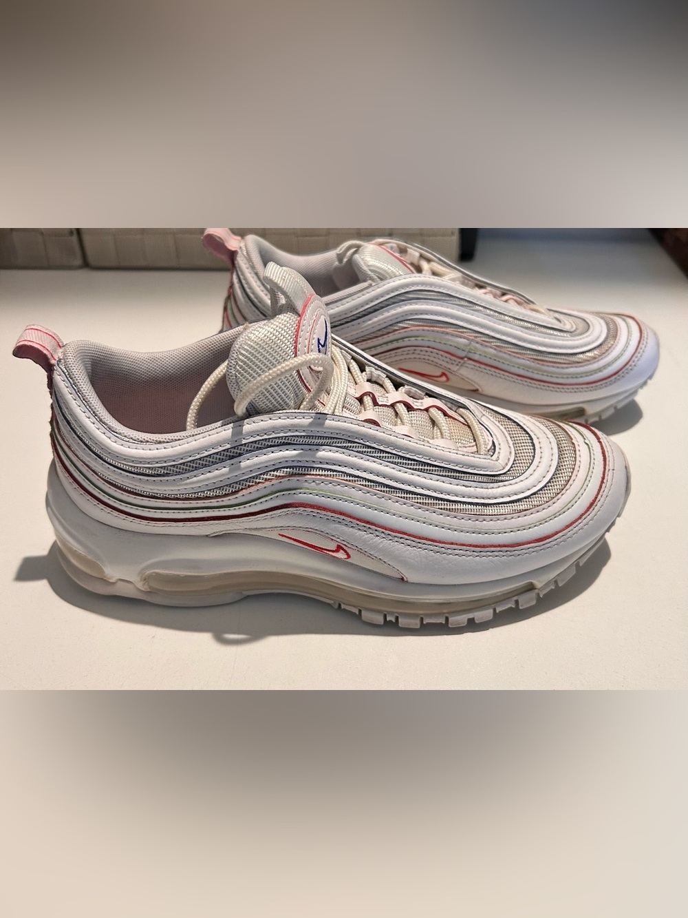 Nike Air Max 97 SE Tea Berry with Red, Blue, and Pink Wave Piping - Size 6.5